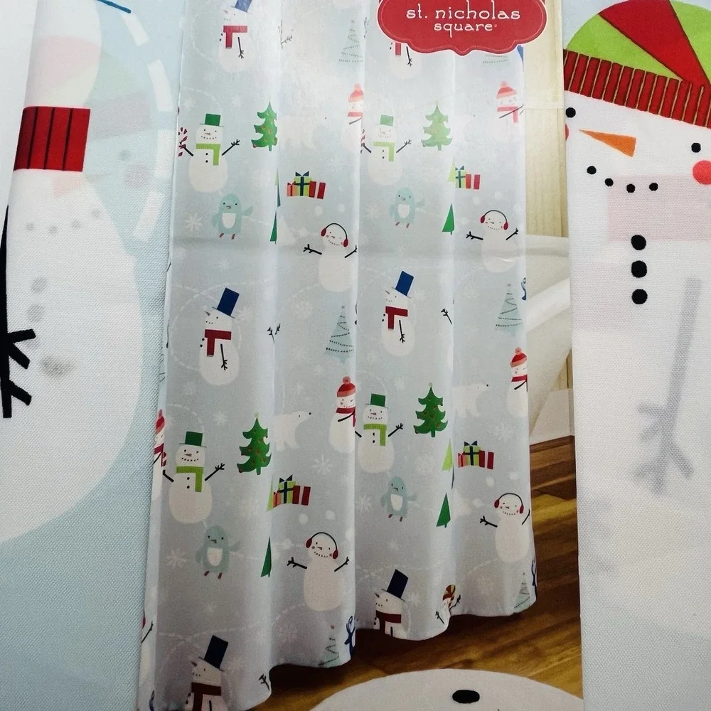 St. Nicholas Square Snow Fun Shower Curtain Light Blue Snowman Holiday 70x70 NEW